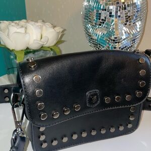 Black Studded Leather Crossbody Bag